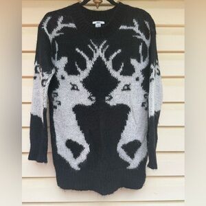 Bar lll Mohair Blend Reindeer Fair Isle Oversized Sweater, Black & White, Small